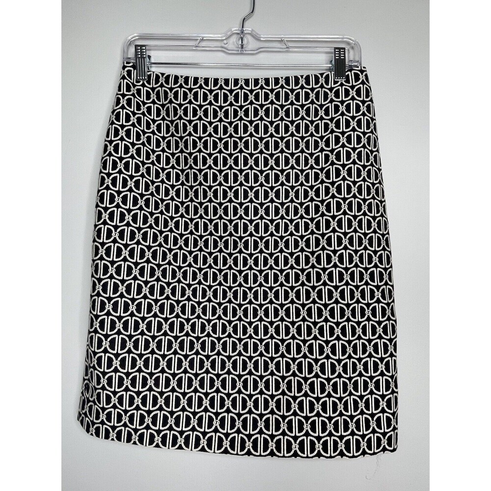 White House Black Market Lined Skirt Chain Design Black White Zip Women's 2